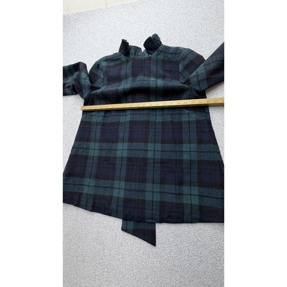Tuckernuck Blouse Womens M Green Plaid Ruffle High Neck 3/4 Sleeve Top - Picture 11 of 13